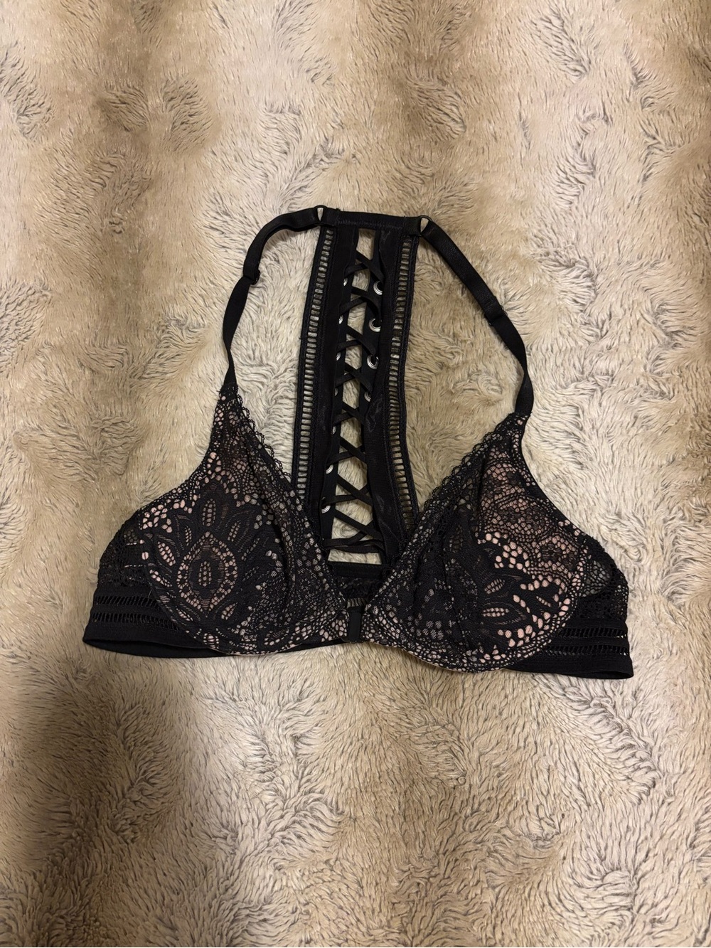 Black Lace Bra with Braided Back - NEW Size 32B
